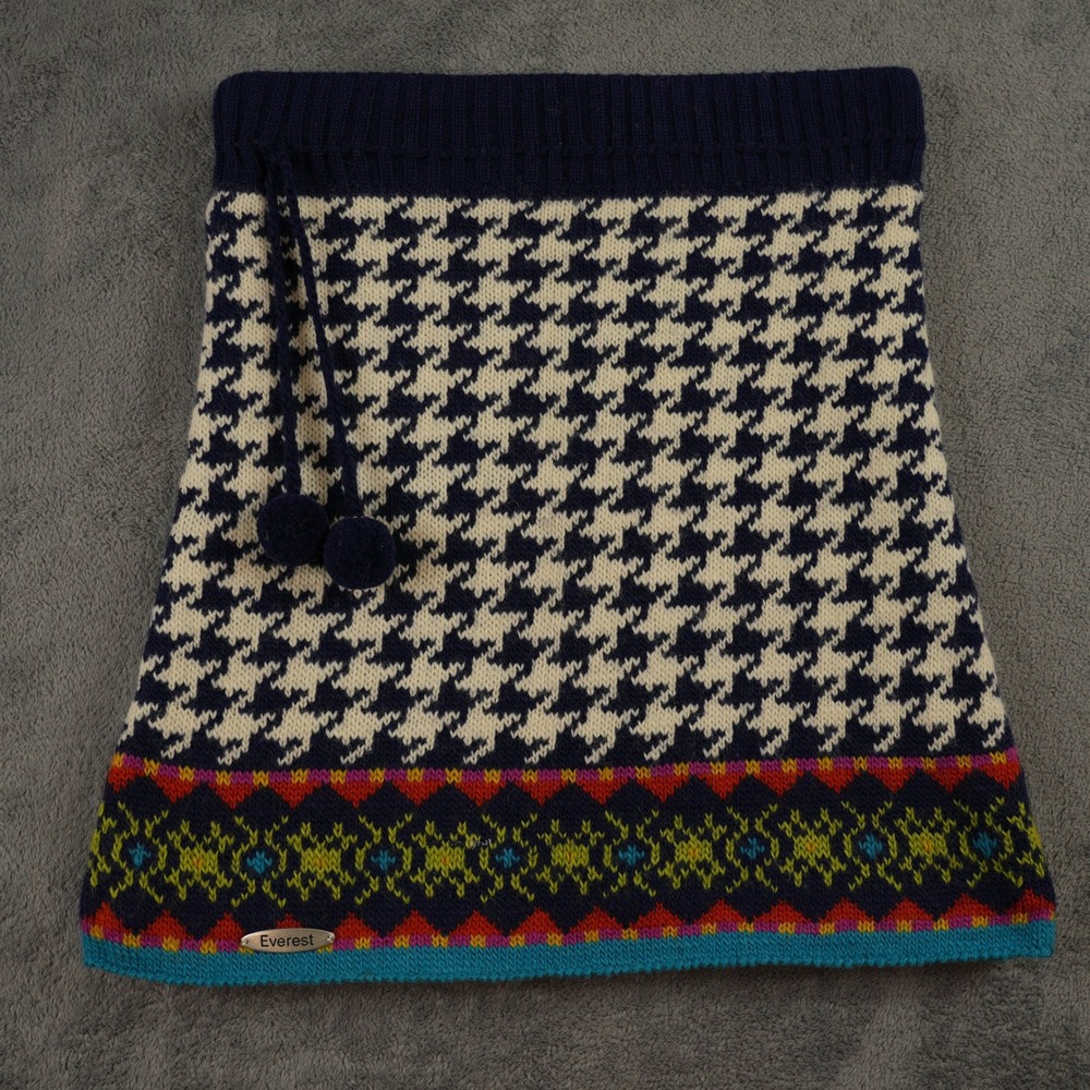 Everest Designs Skirt Womens S Blue Houndstooth‎ Wool Fair Isle Pom Pom Mini